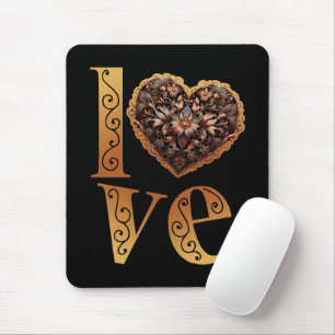 Liebeswort mit romantischer Filigran-Rosaherz Mousepad