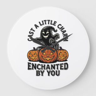 Liebeszauber-Geist Vintage-Halloween-Kürbis-Kunst_ Große Wanduhr