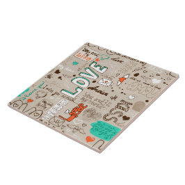 Liebeszitate-Doodle-Muster Fliese