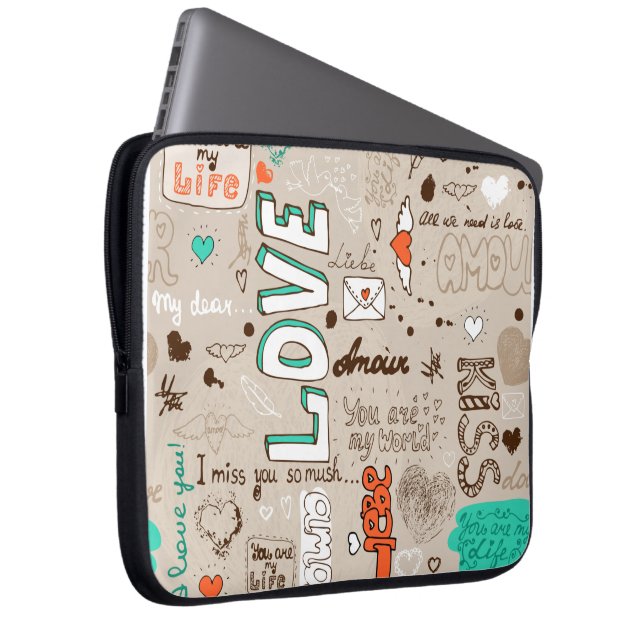 Liebeszitate-Doodle-Muster Laptopschutzhülle (Vorne Rechts)