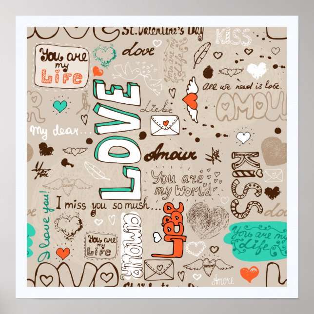 Liebeszitate-Doodle-Muster Poster (Vorne)
