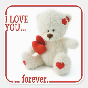 LiebeTeddyValentineaufkleber Quadratischer Aufkleber