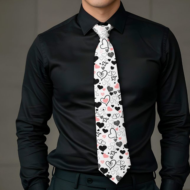 Liebevolle benutzerdefinierte Krawatte Rosa Schwar (Custom Love Tie Pink Black Heart Sketch)