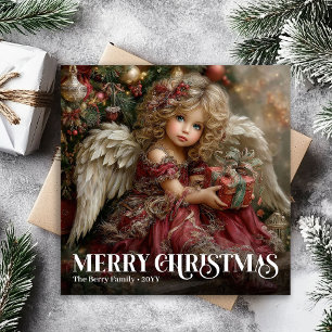 Liebevolle Engel-Victorian-Burgunder-Weihnachtskar Feiertagskarte