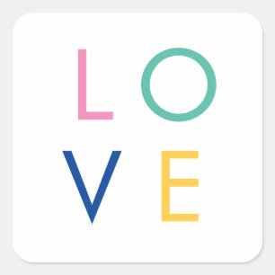 Liebevolle farbenfrohe Valentinstag-Typografie Quadratischer Aufkleber