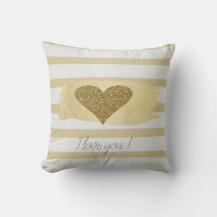 Liebevolle goldene Glitter-Herzen-Streifen-Ich lie Kissen
