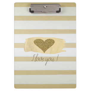 Liebevolle goldene Glitter-Herzen-Streifen-Ich lie Klemmbrett