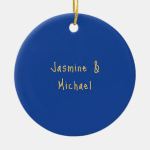 Liebevolle Schicke Kalligrafie-Paarnamen Blau & Go Keramik Ornament