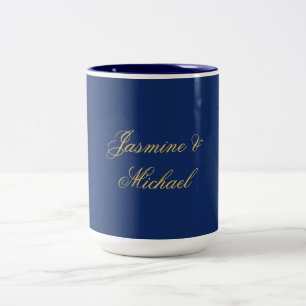 Liebevolle Schicke Kalligrafie-Paarnamen Blau & Go Zweifarbige Tasse