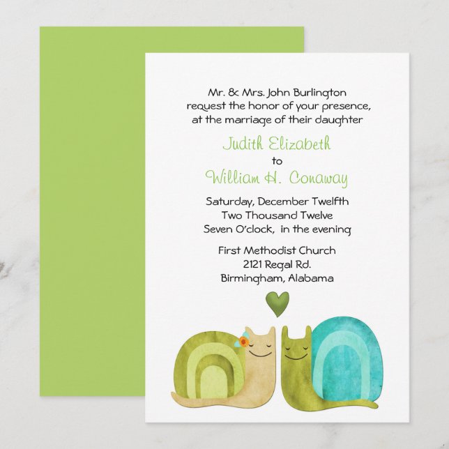 Liebevolle Schnecken, die Einladung Wedding sind (Vorne/Hinten)