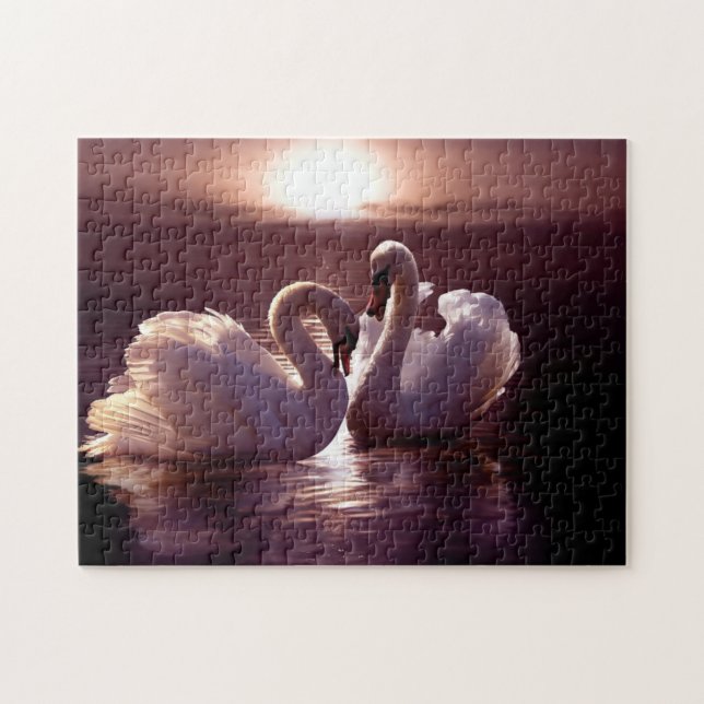 Liebevolle Schwäne, die ein Herz bilden (Horizontal)