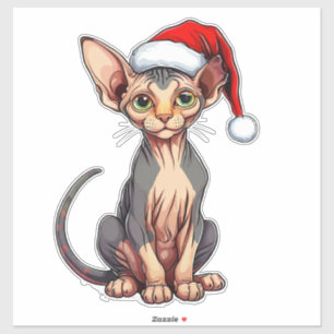 Liebevolle Sphynx-Katze mit Weihnachtsmannmütze Aufkleber