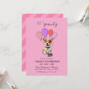 Liebevolle spielerische rosa Corgi-Geburtstags-Ein Einladung