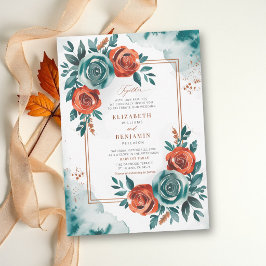 Liebevolle teal-orange moderne elegante Hochzeit i Einladung