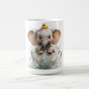 Liebevoller Baby-Elefant in Teetasse mit Gummiente