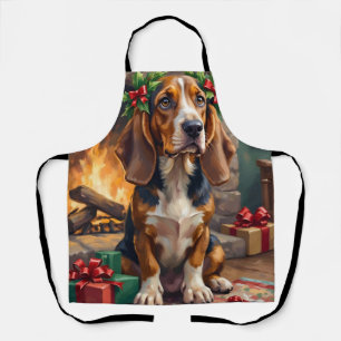 Liebevoller Basset Hound Hund mit Weihnachtskranz Schürze