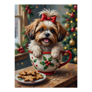 Liebevoller Shih Tzu Hund in Weihnachtstassen-Cozy Poster