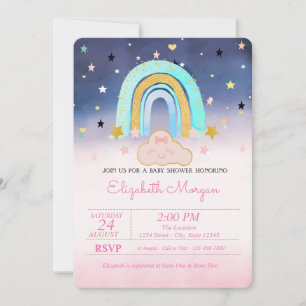 Liebewolke Regenbogen Sterne Ombre Babyparty Einladung