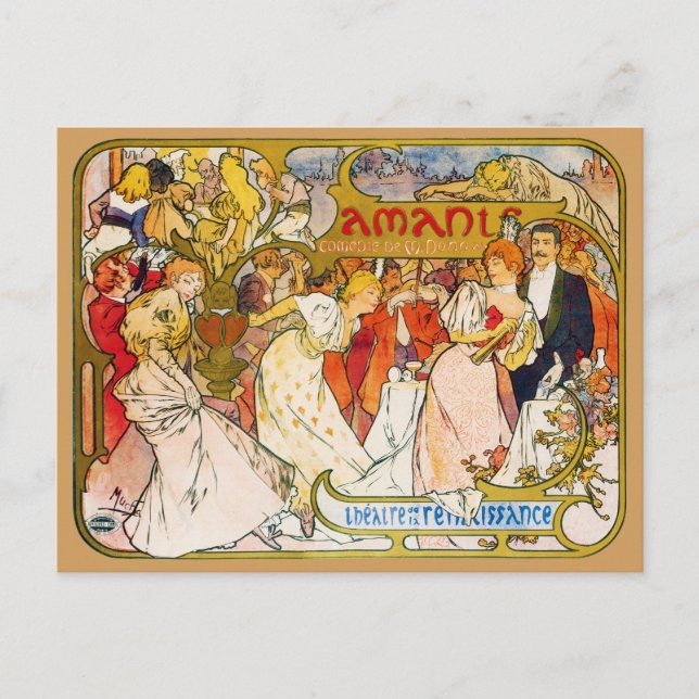 Liebhaber, Alphonse Mucha Postkarte (Vorderseite)
