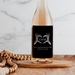 Liebhaber bis zum Tode Skelette und Rose Hochzeit Weinetikett