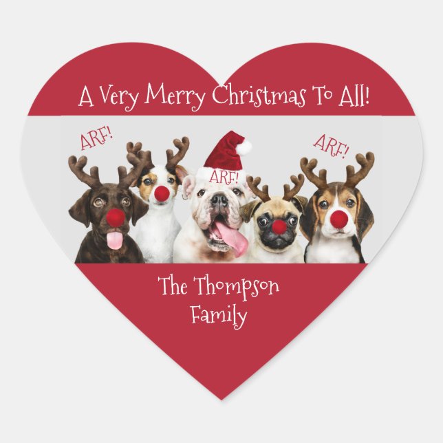 Liebhaber des Hundes, Familienname, Weihnachtsrot, Herz-Aufkleber (Vorderseite)