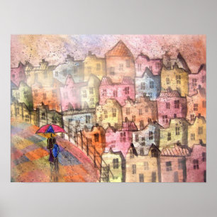 Liebhaber im Italien-Aquarell-Plakat-Druck Poster