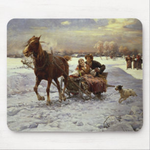 Liebhaber in einem Pferdeschlitten Mousepad