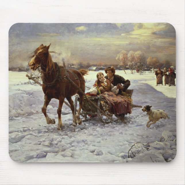 Liebhaber in einem Pferdeschlitten Mousepad (Vorne)