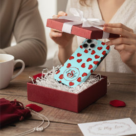 Liebhaber rotes Herzmuster auf Blue Custom Monogra Case-Mate iPhone Hülle