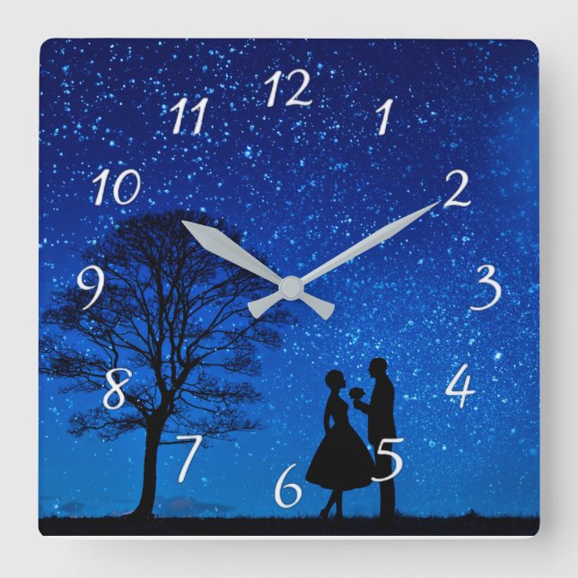Liebhaber unter Vollmond        Quadratische Wanduhr (Vorderseite)