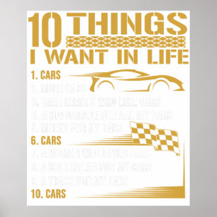 Liebhaber von Autos Lustiges Geschenk - Zehn Dinge Poster