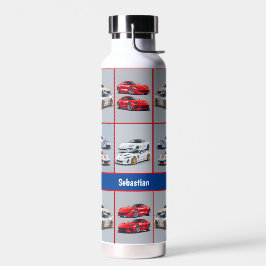 Liebhaber von Sportwagen aus Rot und Weiß Trinkflasche