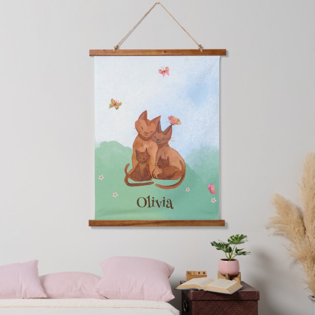 Liebkatzenfamilie Wandteppich Mit Holzrahmen (Schlafzimmer)