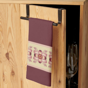Lieblich blumengeschmückte Bordeaux und Creme Geschirrtuch
