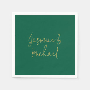 Lieblich Chic Calligraphy Couple Names Green & Gol Serviette