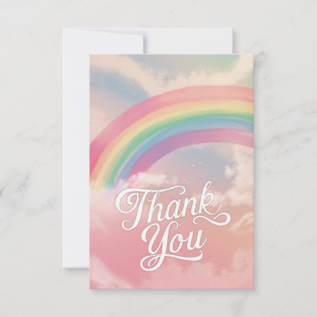 Lieblich einfacher Regenbogen und Wolken Dankeskarte (Vorderseite)