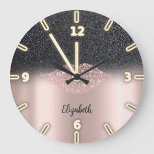 Lieblich Kühl Trendige Roségold Diamanten Lippen Große Wanduhr