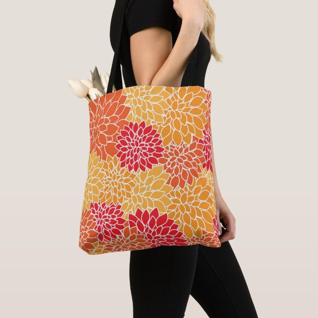 Lieblich Orange und Red Dahlia Floral Tasche (Von Nahem)