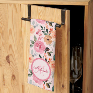 Lieblich rosa, orange Tan Mit Monogramm Geschirrtuch