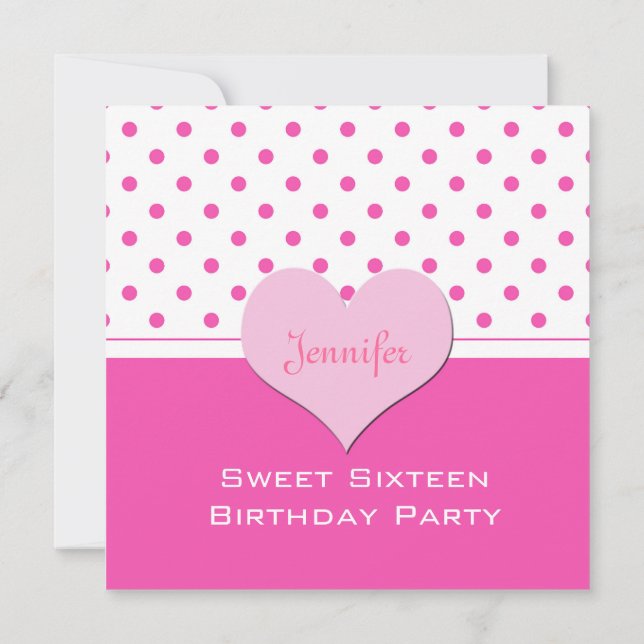 Lieblich rosa Polka dots 16 . Geburtstag Geburtsta Einladung (Rückseite)