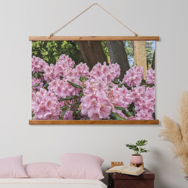 Lieblich rosa Rhododendron Wandteppich Mit Holzrahmen (Schlafzimmer)