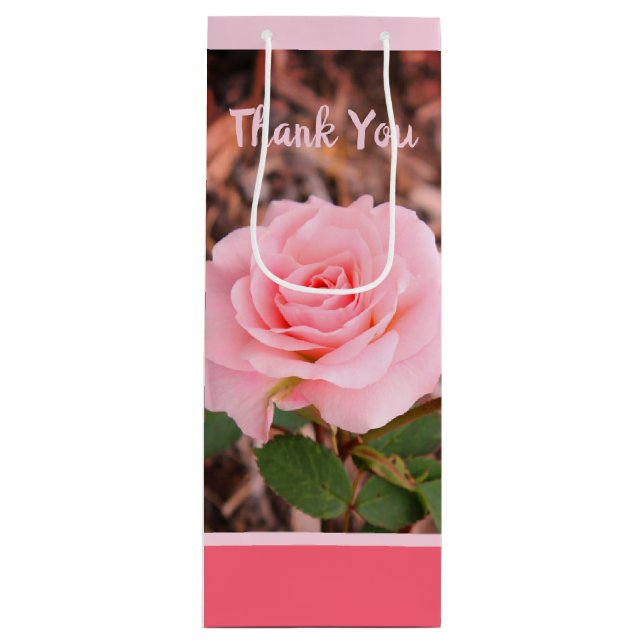 Lieblich rosa Rose Geschenktüte Für Weinflaschen (Vorderseite)
