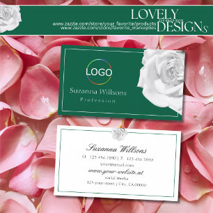 Lieblich Weiße Rose auf Grün mit Logo-Vergnügen Visitenkarte