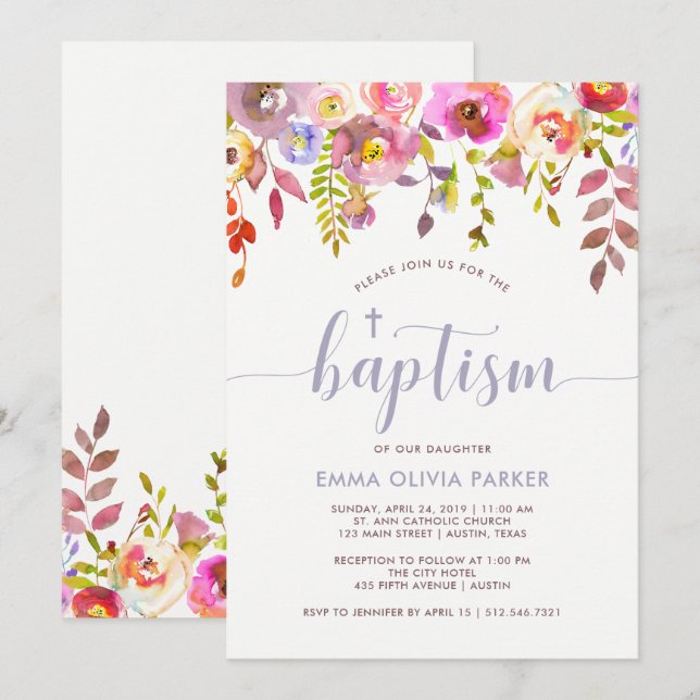 Lieblich zart floral | Tauflanung Einladung (Vorne/Hinten)