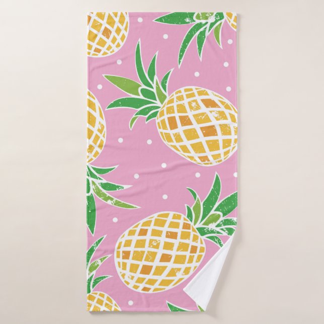 Liebliche Ananas auf grunge rosa Polka Punkte Back Badehandtuch (Badehandtuch)