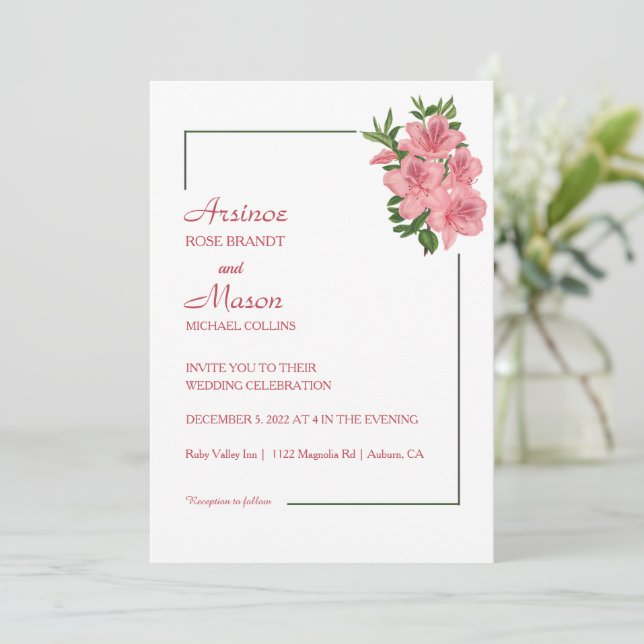 Liebliche bemalte Hibiskus Hochzeit Einladung (Stehend Vorderseite)