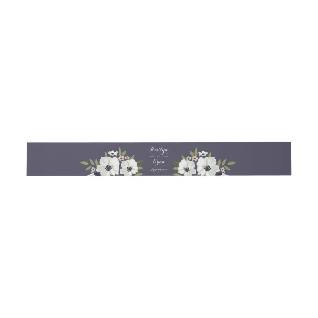 Liebliche Blumen-Einladung Bauchband - lila Einladungsbanderole (Flach)