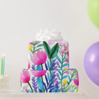 Liebliche bunte Blume und Vögel Umschlagpapier Geschenkpapier