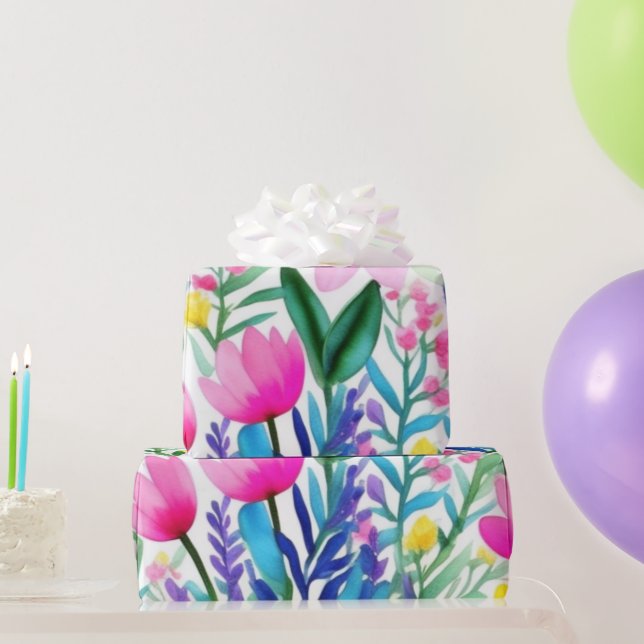 Liebliche bunte Blume und Vögel Umschlagpapier Geschenkpapier (Partygeschenke)