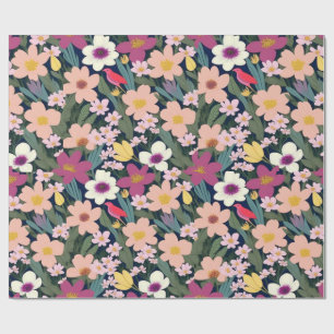 Liebliche bunte Blume und Vögel Umschlagpapier Geschenkpapier